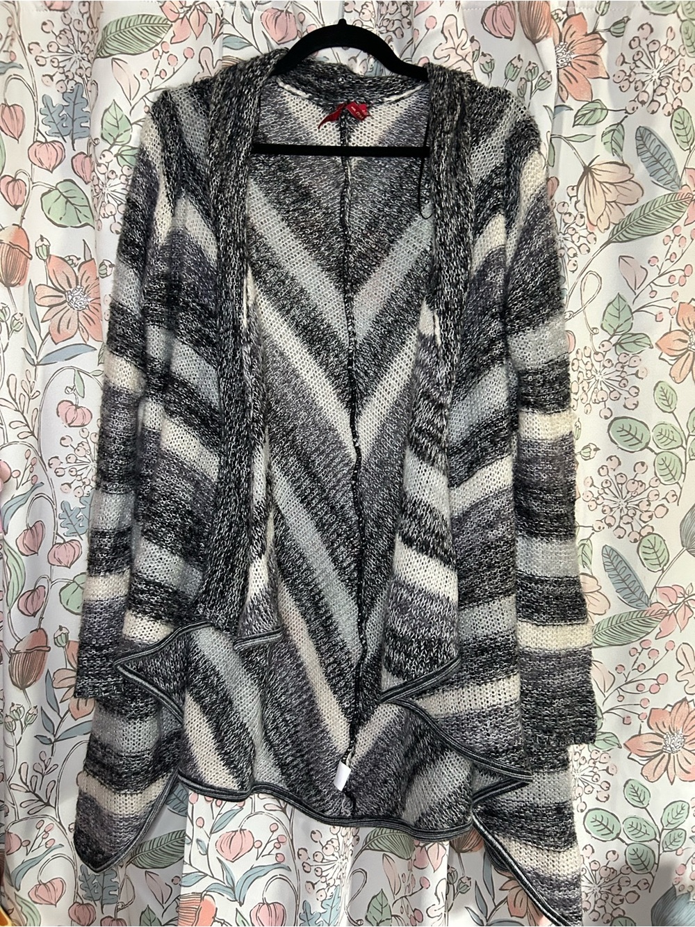 Red Camel Black & White Striped Open-Front Women’s Cardigan
